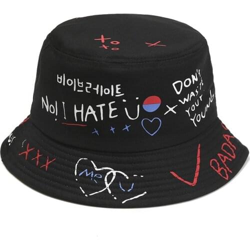 Womens Bucket Hat Letter Embroidery Literary Leisure Wild Cap Double-Sided Basin Appa Cow Print Bucket Fisherman Hat