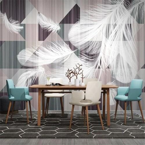 Customized Modern White Feathers Abstract Geometric Lines Living Room Bedroom Background Wallpaper Mural