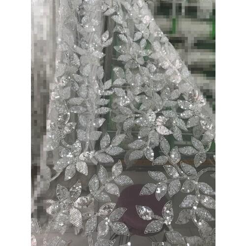 Hot selling Nigerian lace fabric SYJ-108883 with beads embroidery African net fabric for party dress