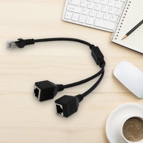 RJ45 Male to 2 Female Internet Adapter Cable 2-in-1 Plug and Play Copper Household Internet Splitter for Home