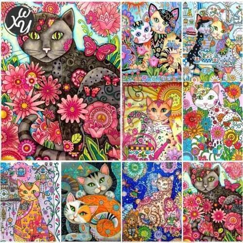 Cat Flowers Square/round Picture of Rhinestones Diamond Painting Cross Stitch Embroidery Full Drill Art Accessories Family Decor