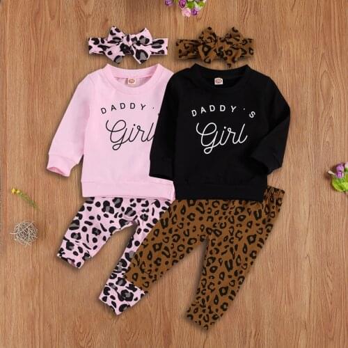 0-24M Autumn Infant Baby Boys Girls Clothes Sets Letter Long Sleeve Pullover Sweatshirt Tops Leopard Pants 2pcs