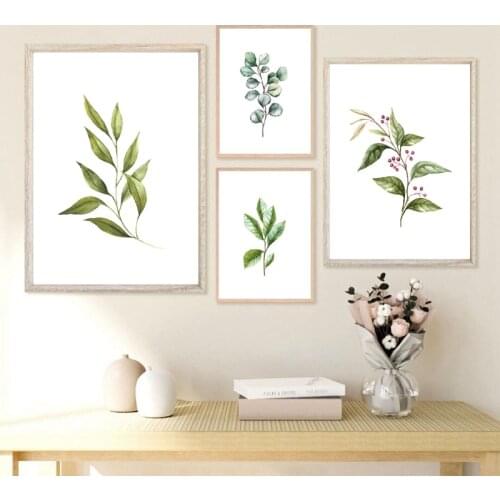 Leaves Botanical illustration Watercolor Art Painting Wall Pictures Greenery Art Canvas Prints Plants Poster Home Wall Art Decor