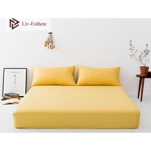 Liv-Esthete 100% Silk Yellow Fitted Sheet Silky Healthy Double Queen King Mattress Cover Bed Sheets Pillowcase For Women Men