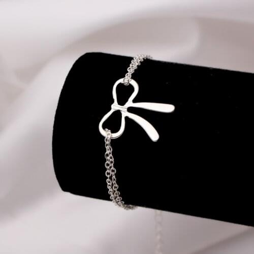 Minimalist Charm Bracelets & Bangles Women Double Chain Hollow Bowknot Dainty Bow Bracelet Jewelry Female Girl Cute Pulseira