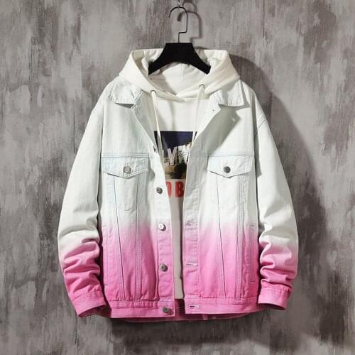 Mens hip hop mens retro denim jacket jacket street casual bomber jacket Harajuku fashion coat Contrast color Solid Casual