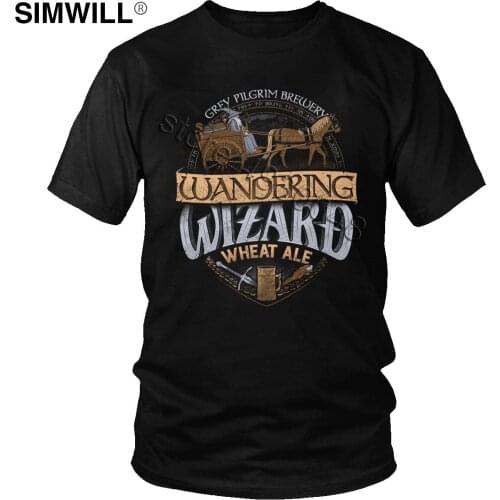 Men Wandering Wizard Wheat Ale T Shirt Streetwear Grey Pilgrim Brewery T-Shirt Short Sleeve Pure Cotton Leisure Tee Vintage Top