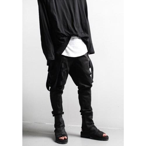 Mens casual fashion hip hop punk style hanging belt Harem Pants SLIM STRAIGHT pants