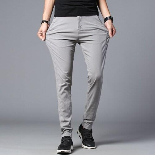 2021 Spring Summer Casual Men Pants Cotton Slim Fit Trousers Fashion Business Design Solid Grey Black Pants Men Plus Size 38