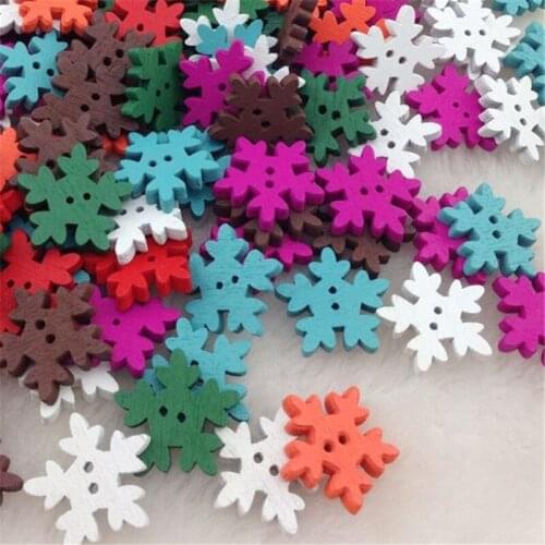 New 50pc Merry Christmas Snowflake Wood Buttons Sewing Mix Lots 18 mm WB196