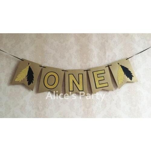 New Wild Tribal theme Party Decoration Gold Black Feather Banner Highchair Bunting Baby 1st Birthday Flag photo shoot Garland