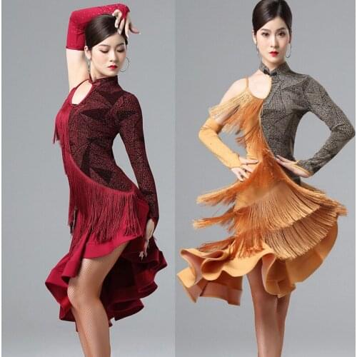 New design! Sexy Latin Dance Dress With Fringe Single Sleeve Professional Ballroom For Skirt Samba Dresses
