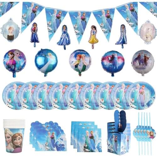 Diseny Frozen Anna and Elsa Princess Birthday Party Decorations Disposable Tableware Cups Plates Baby Shower Girls Kids Supplies