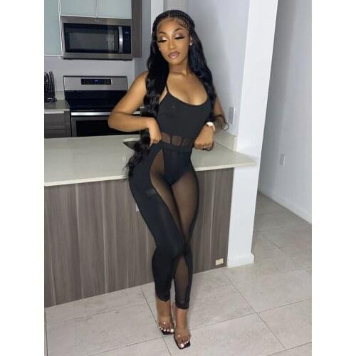 Fall Clothes Sexy Two Piece Set Women Mesh Stitching Hollow Crop Top+Pants Sets Nightclub Club Outfit Streetwear Wholesale Items