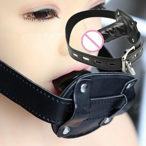 Penis Open Mouth Oral Sex Gag Dildo Mouth Plug Sex Slave Muzzle BDSM Bondage Lock Leather Harness Adult Game Couple Sex Toy