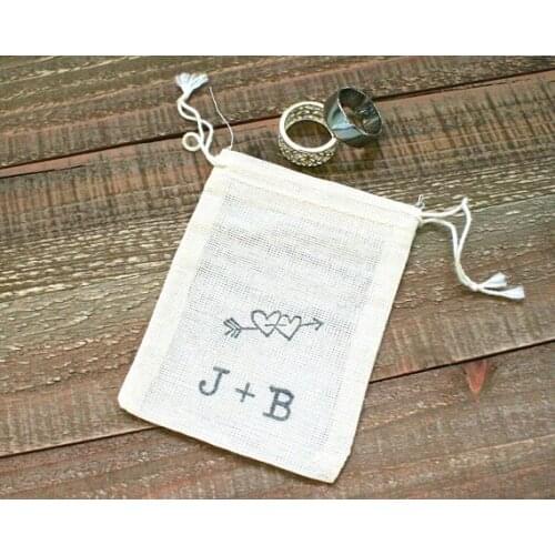 Customize sweet heart wedding Bachelorette Jewelry welcome gift Bags Drawstring muslin candy pouches ring bearer