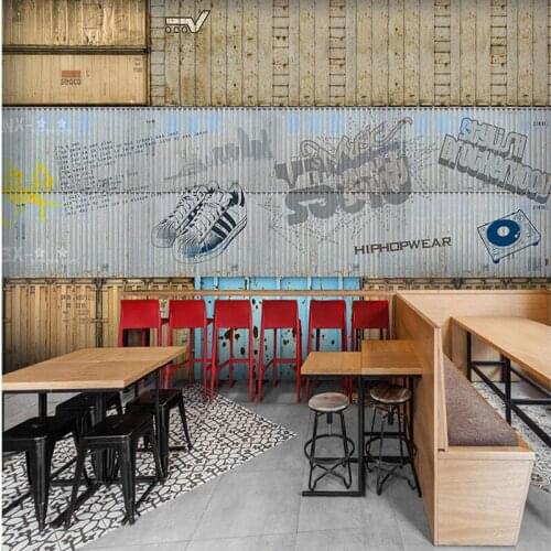 Drop Shipping wallpaper 3d Container Warehouse Metal Graffiti Coffee Shop Bar Restaurant Background Mural Background Wallpaper