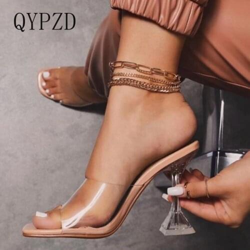 QYPZD Fashion Summer Sandals PVC Crystal Open Toed High Heels Women Transparent Heel Sandals Slippers Pumps Big Size 43