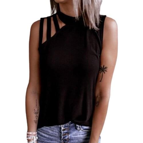 Plus Size Sexy Women Vest Top Sleeveless Hollow Out Solid Color Halter Loose T-shirt Blouse Summer Casual Loose Pullover Bodycon