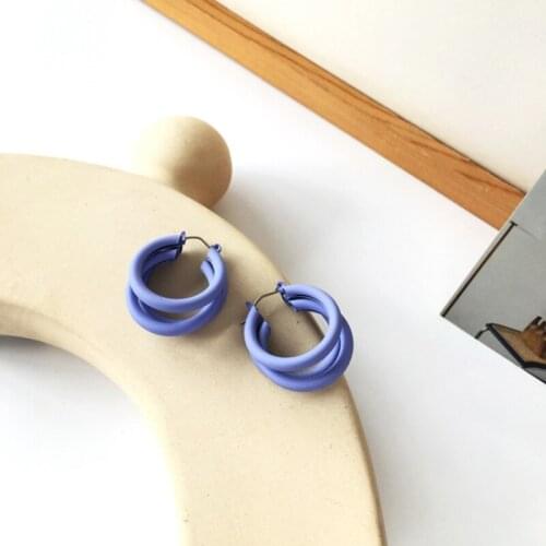 Painting Purple Acrylic Piercing Hoop Earrings for Women Brilliant Three-layers Huggies Earring Girls Candy Sweet Party Jewelry