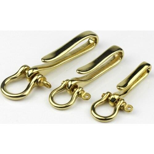 Belt U Hook Brass Keychain Fob Clip Retro Vintage Key Ring Wallet Chain Hook with bow shackle Fish Hook 3 Sizes available