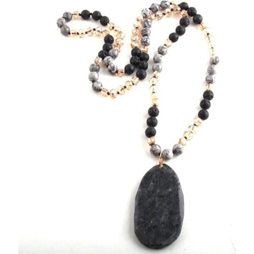 MD Fashion Jewelry Crystal / Stone Long Knotted Semi Precious Stone Pendant Necklaces For Women Bead necklace