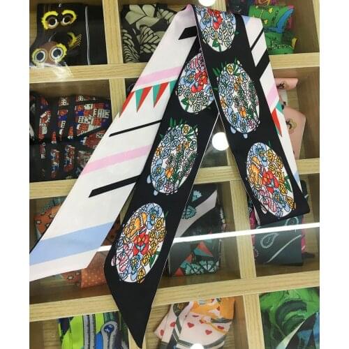 120*5cm New Japanese and South Korean Style Circle Floral Print Small Silk Scarf Wrapped Ribbon Hair Band