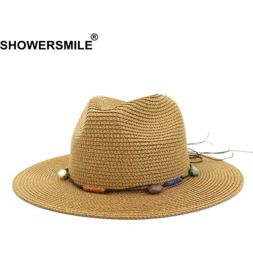 SHOWERSMILE Panama Womens Sun Hat Summer Straw Hat Men Women Wide Brim Sombrero Jazz Male Female 2021 New Casual Fedora Chapeau