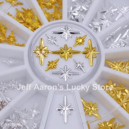Starlight mixed size gold silver metal 3d nail art decorations studs wheel nails accessoires supplies tools