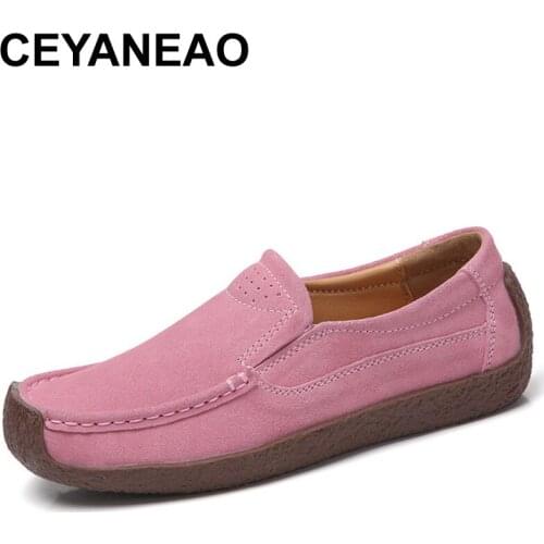 CEYANEAO Retro Genuine Leather Shoes Woman Slip on Loafers Flat Heel Casual Shoes Flats For Women Driving Shoes Size 35-41 E1291