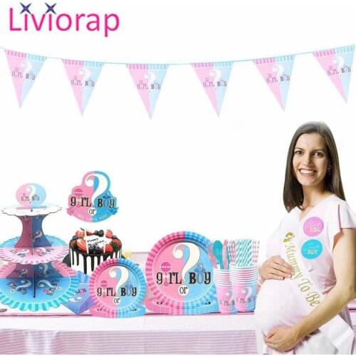 Baby Shower Decoration Boy Girl Babyshower Gender Reveal Disposable Tableware Baby Boy or Girl Birthday Party Decors Kids