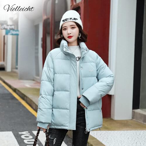 Vielleicht 2021 Short Parkas Fashion Solid Winter Coats Women Elegant Stand Collar Cotton Padded Winter Jacket Women Clothing
