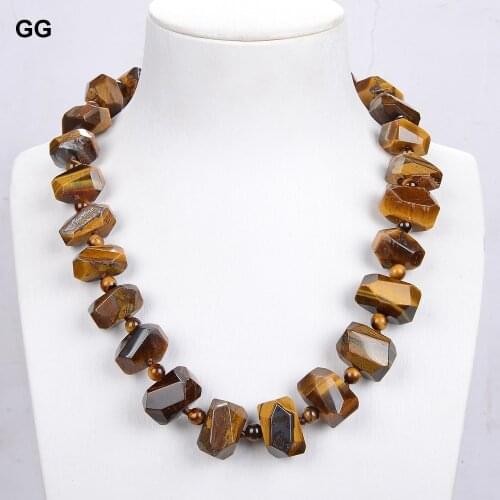 GuaiGuai Jewelry 20" Natural Faceted Yellow Tiger Eye Nugget Gems Stone Necklace For Women
