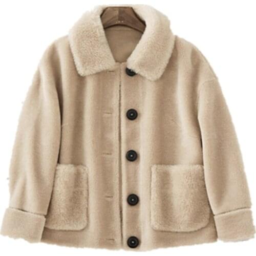 Fashion High Quality Sheep Shearing Coat Wool Fur Jacket Warm Coat Female Autumn Soft Wool Women Coats Ropa De Mujer Zjt419