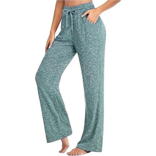 Womens Summer Wide Straight Pants Casual Daily Wide Leg Yoga Pants Drawstring Pocket Wide Leg Running Sports Pants For Ladies