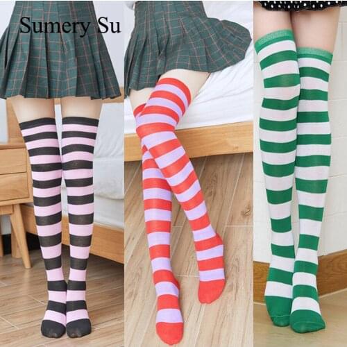 Women Stockings Socks Wide Stripes Over Knee Cotton Sexy Slim Ladies Girls Christmas Halloween Gift 17 Colors 1 Pairs Hot Sale