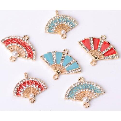 10 PCS Metal Alloy Fan Accessories Crystal Imitation Pearl Fan Connectors Charm For Jewelry Making