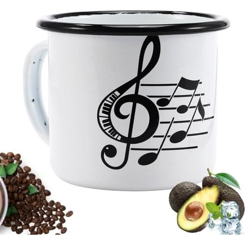 350-400ML Simple Style Special Enamel Milk Mug, Note Pattern Design, Home Office cup