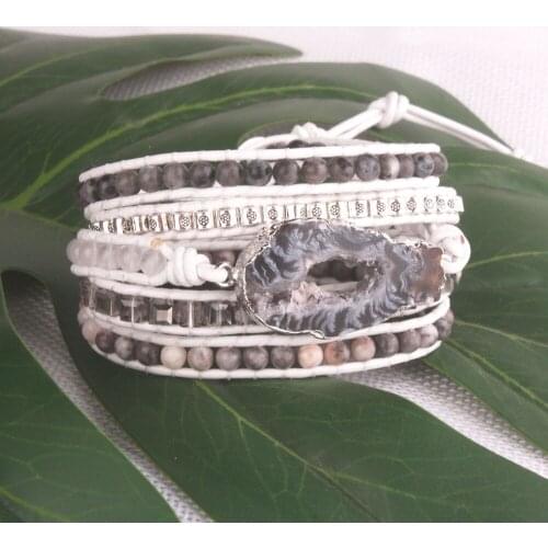 5x Leather Wrap Bracelet Natural Stone Crystal Mix Multi Color Combos Bracelet For Women