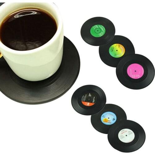6pcs Vinyl Record Table Mat Drink Coaster Placemats for Table Decor Creative Coffee Mug Cup Coasters Heat-resistant Nonslip Pads