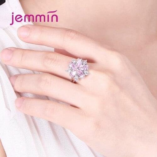 Luxury Flower Wedding Engagement Rings For Women Girls 925 Sterling Silver CZ Crystal Fashion Jewelry Wholesale