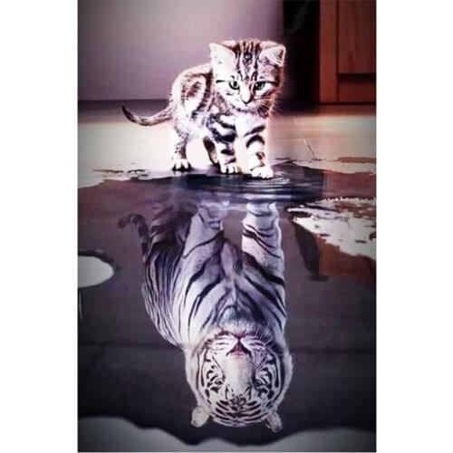 Believe In Yourself 5D DIY Full Round Diamond Painting Cats & Tigers 3D Embroidery Cross Stitch Mosaic Home Decor Gift Y1201