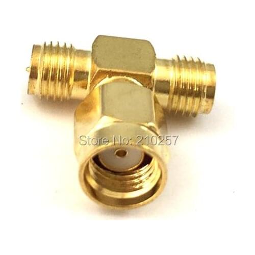 Free Shipping 5pcs RP-SMA Plug Male To 2 RP-SMA Jack Female 3 Way Connector Adapter For Antenna