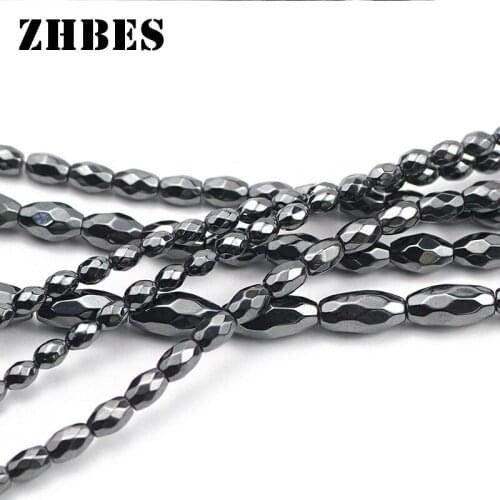 Natural Black Hematite Stone Faceted Rice grains bead 3/4/5/6MM Spacer oval Loose beads For DIY Jewelry Making Bracelet Findings