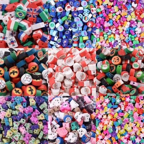 50pcs/Lot 17 Style 10mm Mixed Colors Animal Letter Shape Clay Beads Spacer Polymer Loose Beads For Jewelry Making DIY Handmade