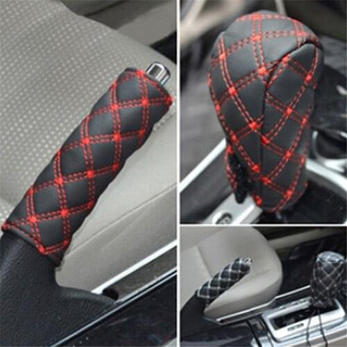 2Pcs/Set Faux Leather Hand Brake Shift Knob Cover Gear Case Car Interior Decor Shift Knob Shell