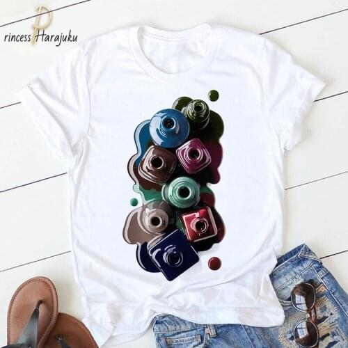 Goth Harajuku Women Graphic 3D Finger Nail Paint Printed Color Fashion Cute Tshirt Female Top Shirt Ladies Clothes T-shirt Tee