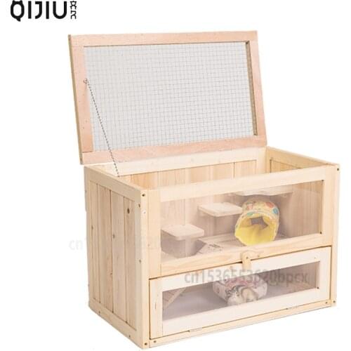 All Solid Wood Hamster Cage Chinchilla Guinea Pig Cage Large Space Hamster Villa Play Sleep Pet Supplies Moistureproof