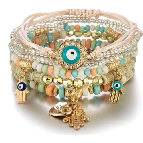 Multilayer Bohemian Bracelets Set Eye Palm Beads Bracelets & Bangles For Women Charm Wrap Accessories Fashion Jewellery Gift New