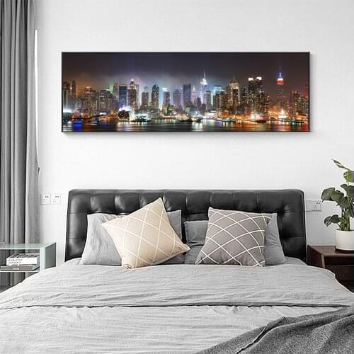 DIY full square round Large New York Brooklyn Bridge Night Scene, Wall Art for Living Room Picture Artwork for Home Decoration